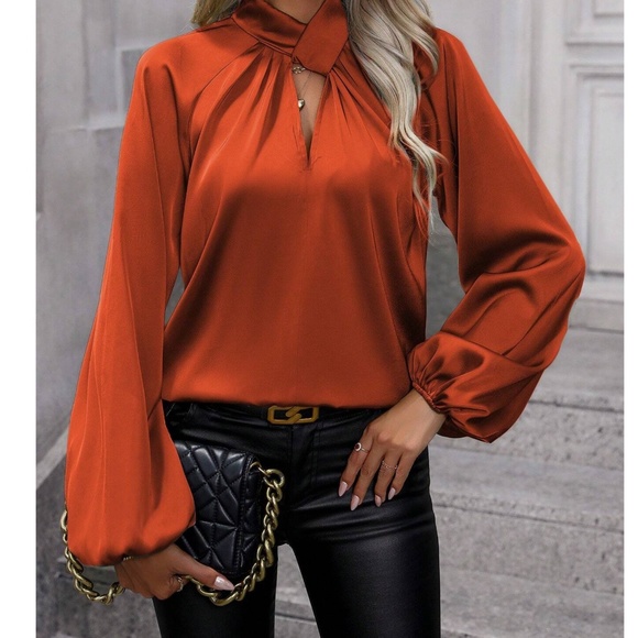 07 Classic Twist Detail Cut out Satin Long Sleeve Top - Picture 8 of 15